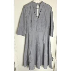 Akris Punto White & Blue Micro Stripe Women's V Neck Dress Size US 10